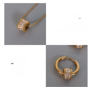 Detailansicht von 18K vergoldetem Titan Halsketten und Ohrring Set mit Zirkonia