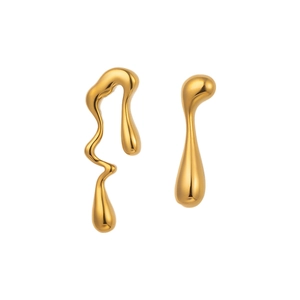 Elegant gold-plated titanium steel earrings with unique asymmetrical water drop designs