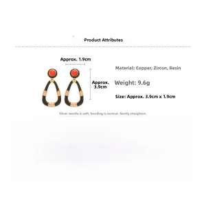 Detail view of retro teardrop earrings showing dimensions and zircon copper materials