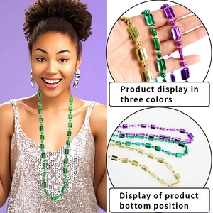 Mardi Gras Party Beads Necklace Carnival Decoration Square Bead Chain Purple Green Gold Metallic Plastic Party Costume Accessories