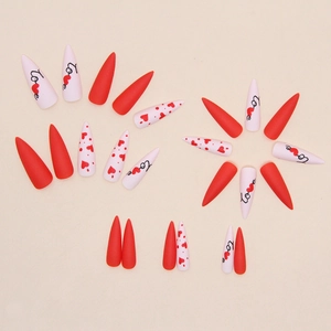 Red heart and Love letter stiletto press-on nails set for Valentine's Day style
