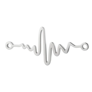 Silver stainless steel heartbeat pendant connector with polished finish for jewelry