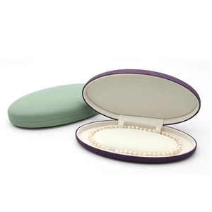 Oval PU leather jewelry box for pearl necklaces in purple and green colors