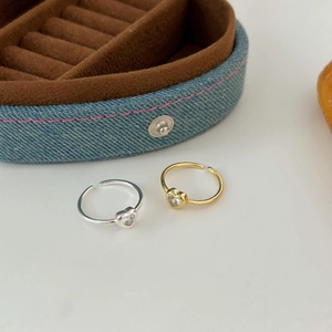 Adjustable 925 silver open rings in gold and silver with heart-shaped white zircon