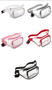 Grid view of transparent PVC waterproof waist bags in white grey pink red and black