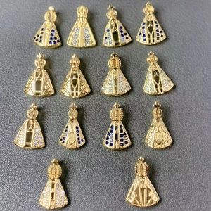 Mini Virgin Mary Crown Pendant Exquisite 18K Gold Plated Copper Zircon Religious Retro Charm DIY Jewelry Accessories