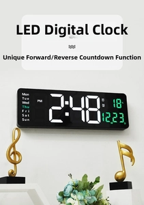Detalle del reloj de pared LED de 16 pulgadas que muestra hora, fecha y temperatura