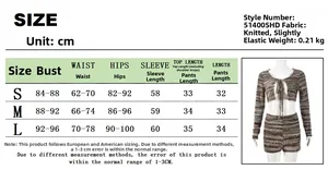 Detailed size chart for women knit set including bust, waist, and hips measurements