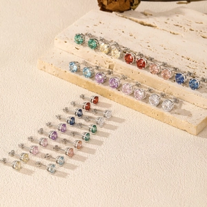 Boucles d'oreilles en argent sterling S925 avec zircons ronds multicolores taillés
