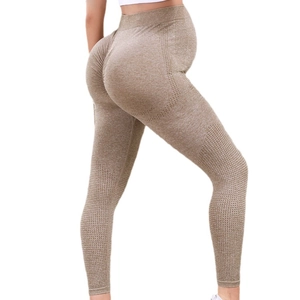 High-waist maternity yoga leggings in tan marl with scrunch butt and mesh details