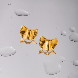 Minimalist 18k gold plated stainless steel stud earrings with irregular folded design