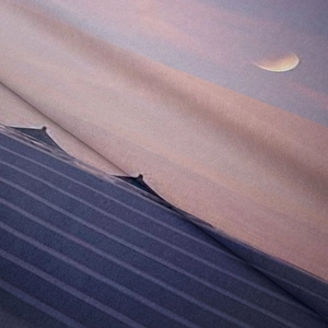 Detailed close-up of bohemian tapestry fabric showing soft velvet texture and wavy abstract prints