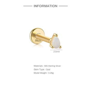 Detail of 925 sterling silver earring with dimensions and water-drop opal stone info