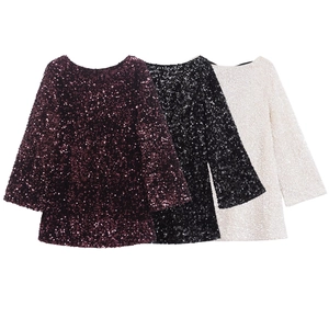 Sequin Dress Round Neck Long Sleeve Big Satin Bow Elegant Polyester Party Mini Dress Club Night Out Shiny Solid Color