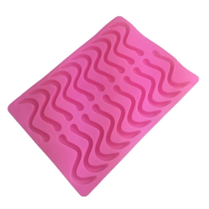 20-cavity pink silicone mold for gummy worms and candy making on a white background