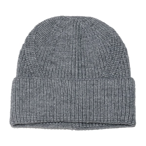 Deep grey ribbed knit beanie hat for winter, thick and warm cuffed thermal headwear
