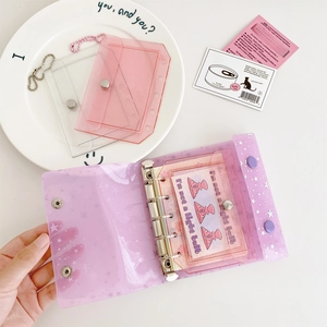 Mini transparent PVC loose-leaf photo album with glitter stars and colorful bead chains