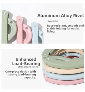 Close-up of portable folding hangers featuring durable aluminum rivets and multi-color options