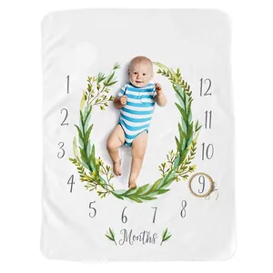 Floral moon baby milestone blanket with monthly numbers for infant photo background
