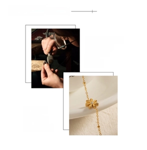 Detail of 18K gold lily of the valley bracelet with polished finish and vacuum plating