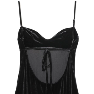 Robe longue en velours avec dentelle et détail sexy lacé dans le dos en noir profond