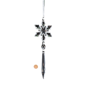 Clear acrylic snowflake crystal pendant ornament with white silk ribbon for Christmas tree