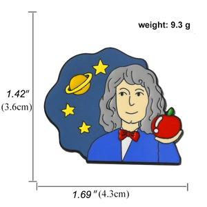 Isaac Newton enamel pin badge with apple and stars, size 1.69x1.42 inches, weight 9.3g