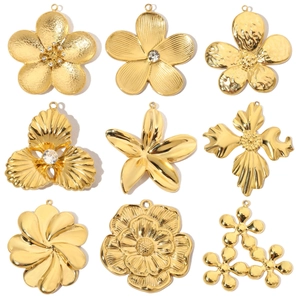 French Retro Flower Petal Pendants Stainless Steel Gold Plated Zircon Inlaid DIY Jewelry Making Charms For Women