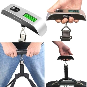 Portable 50kg digital luggage scale with green backlit LCD and sturdy nylon strap