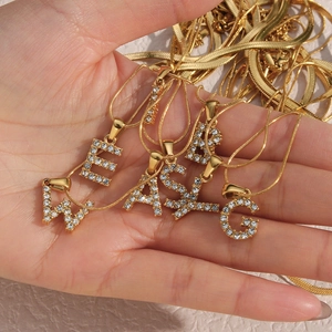 18K gold-plated double-layer stainless steel necklace with sparkling zircon letter charms