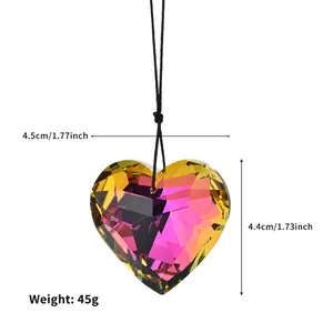 Detailed size specifications for a 45mm multi-faceted heart-shaped crystal prism pendant