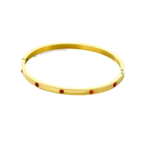 18k gold plated stainless steel bangle with red zircon stones on a white background