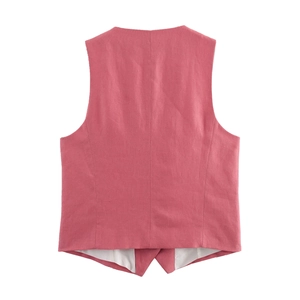 Back view detail of pink women's vest set showing fabric texture and white inner lining