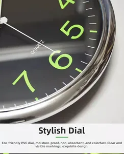 Detail of moisture-proof PVC clock dial with large numbers and quartz movement logo