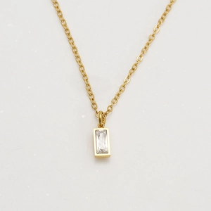 Minimalist 18K gold titanium necklace with baguette birthstone pendant for women