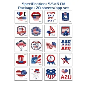 Close-up of 20 pieces USA 250th Independence Day waterproof face and body tattoo stickers