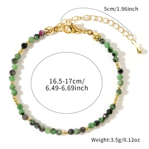 Bohemian natural stone beaded bracelet with gold spacers and dimension markings