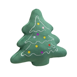 Cartoon green plush Christmas tree pillow with colorful dots and soft fabric decor