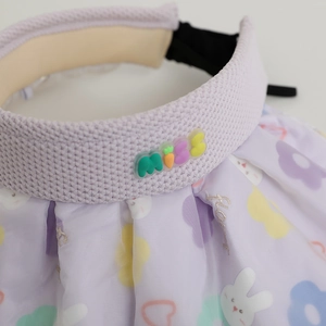 Girls' lavender wide-brim sun hat with rabbit print and flexible miss rubber logo