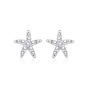Elegant S925 sterling silver starfish stud earrings with pearls and crystals on white background