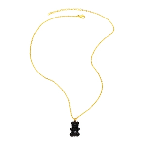 Minimalist gold plated necklace with a glossy black gummy bear pendant for women