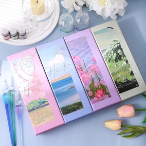 Exquisite 4-piece gradient glass dip pen gift set in floral patterned colorful boxes