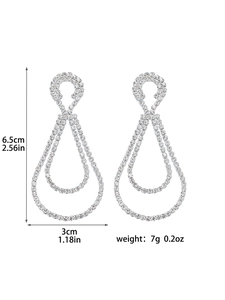 Detail showing dimensions of 6.5cm length and teardrop rhinestone crystal earrings