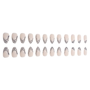 Faux ongles amande nude minimalistes avec motif marbre gris ensemble de 24 pièces