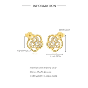 Detail of 925 sterling silver flower stud earrings with AAAAA zirconia and S925 hallmark