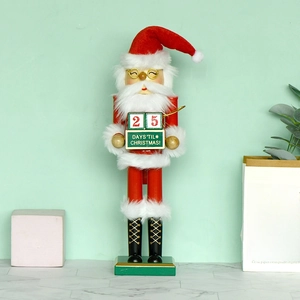 Santa Claus Nutcracker Advent Calendar Wooden Countdown Desktop Ornament Traditional Christmas Decoration Painted Wood With Faux Fur