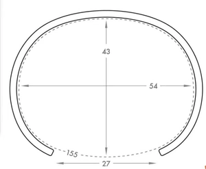 Technical drawing showing dimensions for a C-shaped cuff bracelet with 155mm inner length