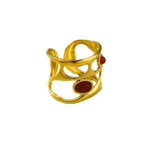 Chic hollow-out gold ring featuring two oval reddish-brown stones in a Morandi style