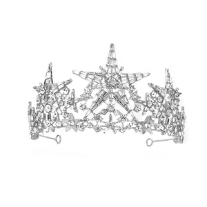 Luxurious silver star bridal tiara with sparkling crystals for wedding and party events