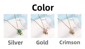 Detailed view of 45cm floral necklaces in green, pink, and white with dimension labels